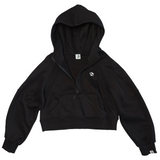 Black Zip-Up Crop Top Hoodie with Pocket for Women